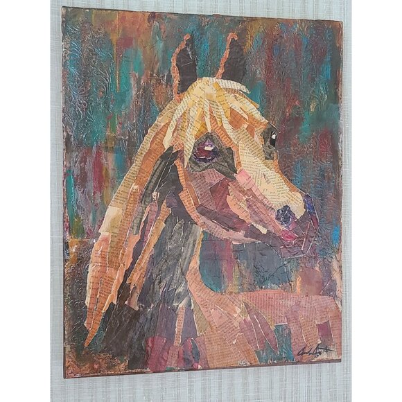 Arabian Horse Mixed Media Torn Paper Collage Art 16"x20" On Cradled‎ Wood Panel - Picture 6 of 8